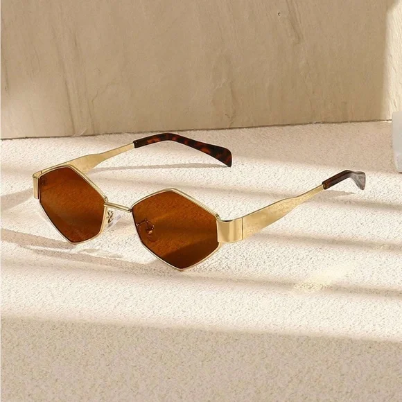 Retro Multi Color Hexagon Shaped Metal Sunglasses OS New - Picture 3 of 7